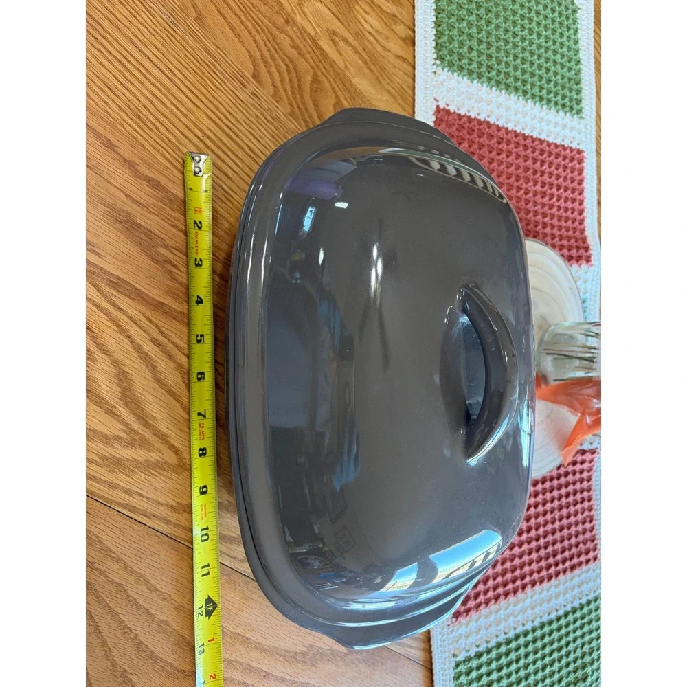 Pampered Chef Gray Glazed Stoneware Deep Covered Baker 3.1 Qt 1193 Made in USA